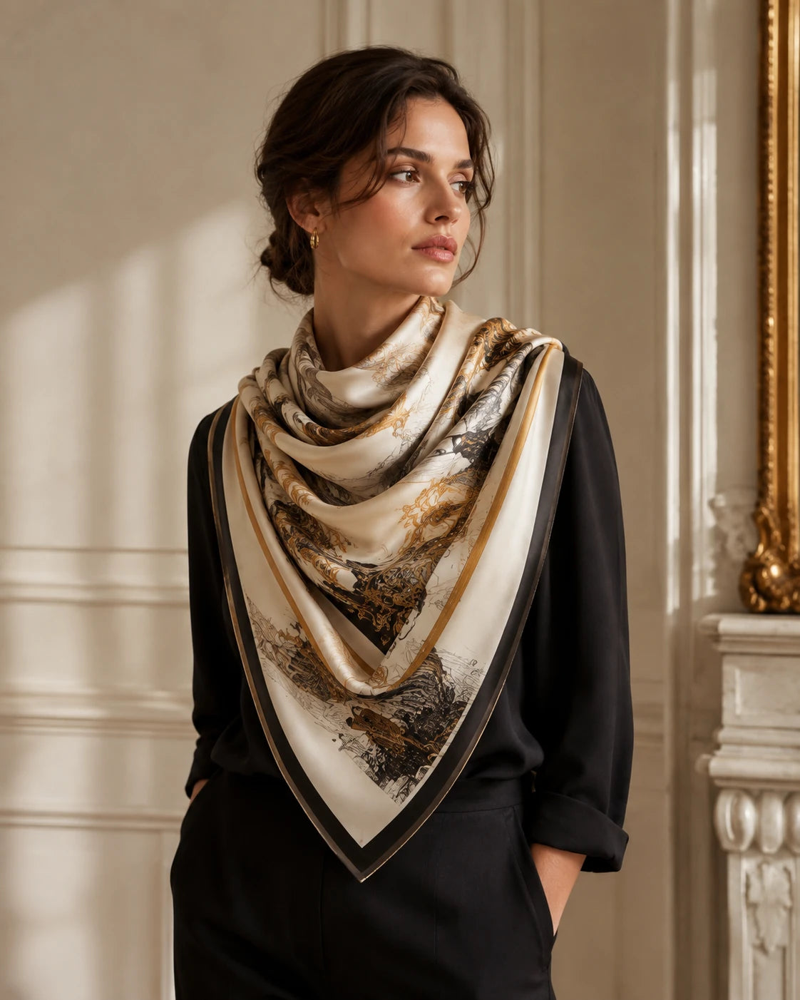 SOIERIE scarf styling in a refined interior